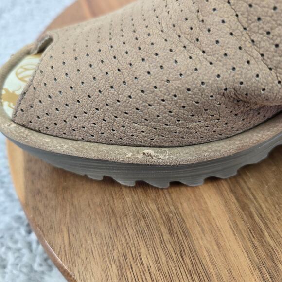 Fly London Ypul Taupe Perforated Peep Toe Ankle Strap Wedge Sandals Womens 39 - Picture 12 of 16